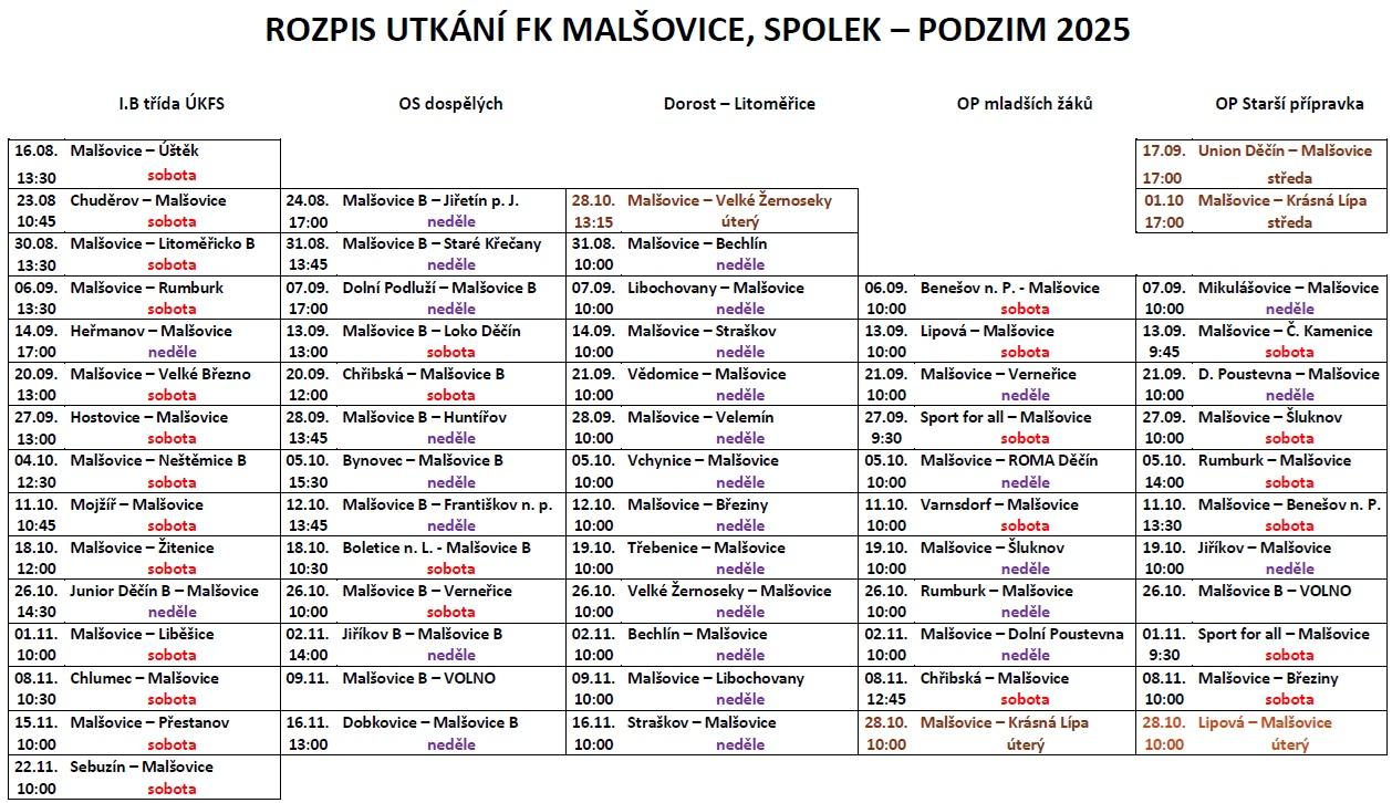 Rozpis podzim 2025