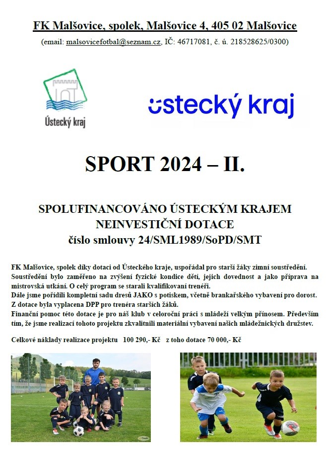 F K M A L Š O V I C E , spolek Ústecký kraj dotace SPORT 2024